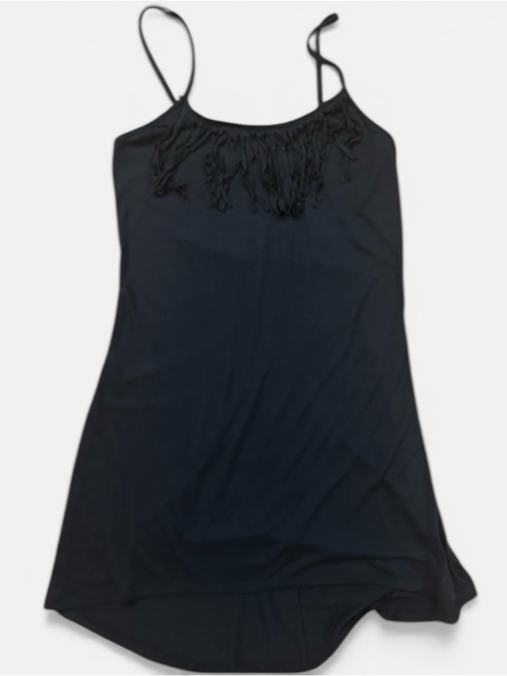 Miken Swim Black Fringe Beach Cover Up Dress Boho Resort Size L